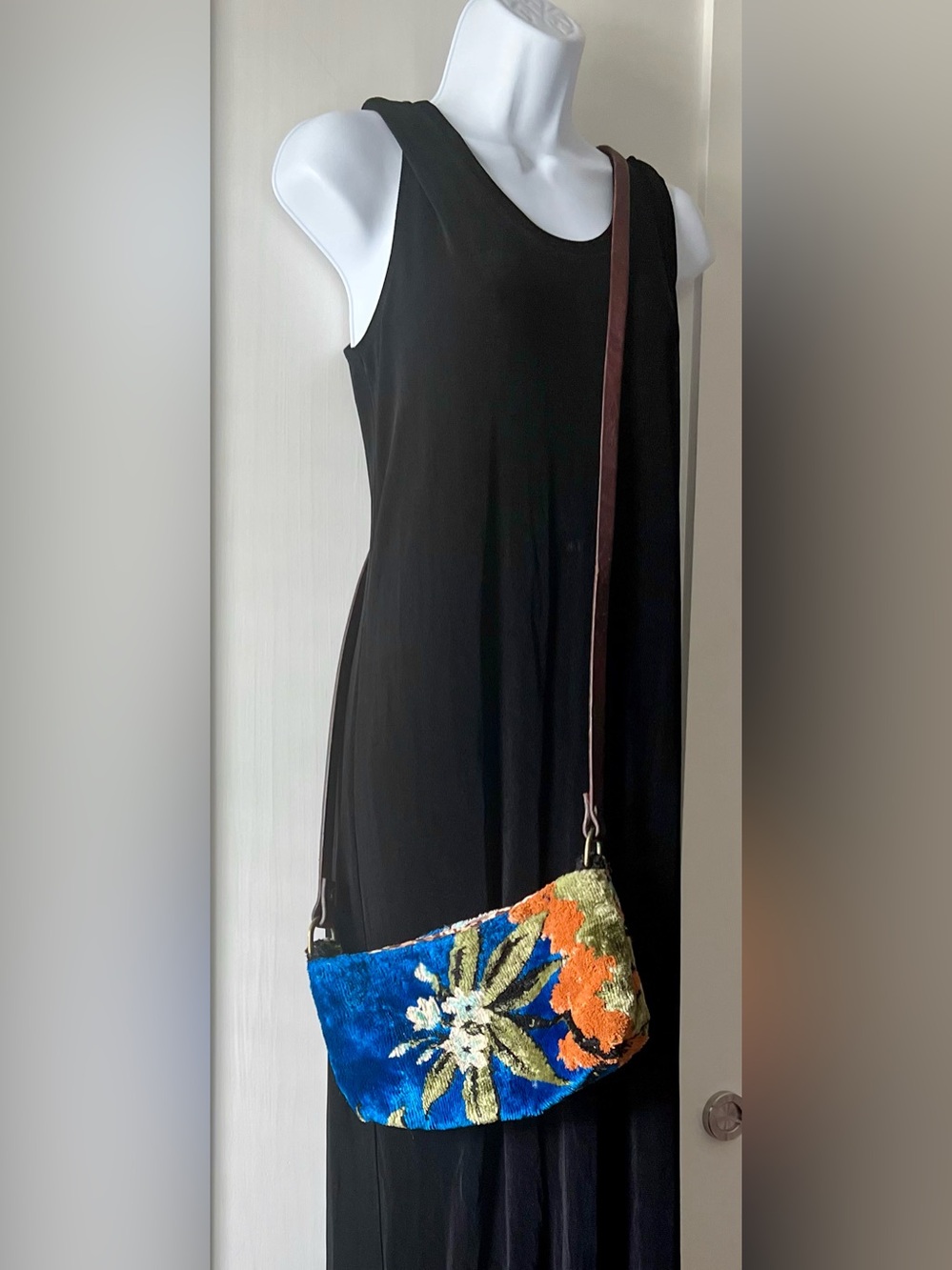 Boutique Bright Colorful Hippie Boho Crossbody Cotton Floral Fabric Leather Bag